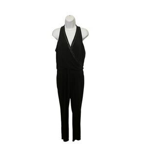 White House Black Market Fancy Jumpsuit w/Low Crossover Front Satin/Gold Chain 6